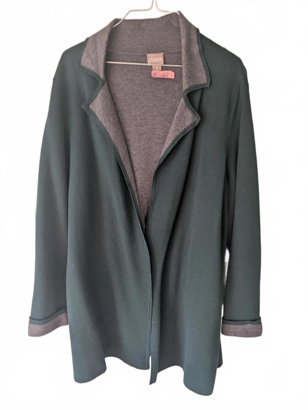 Chicos Women's Green and Gray Open Front Cardigan Size L